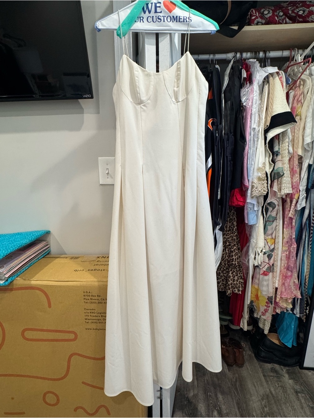 Commense Cream Maxi Slip Dress with Spaghetti Straps